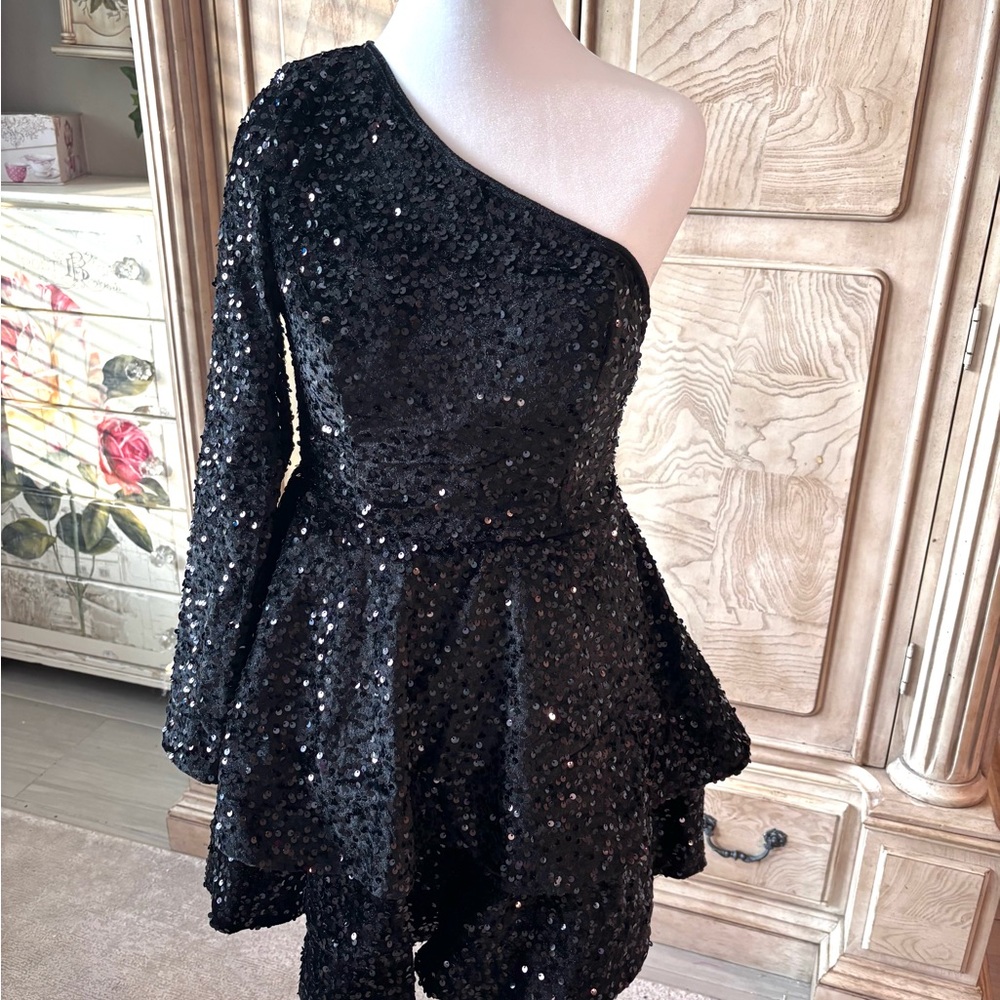 NEW Black Dress, Black Sequin Dress, Mini Dress, Prom Dress, NWOT Size 0